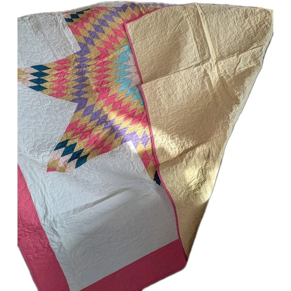 Texas Lone Star Patchwork Cotton Quilt 92 X 90 Handmade Full / Queen